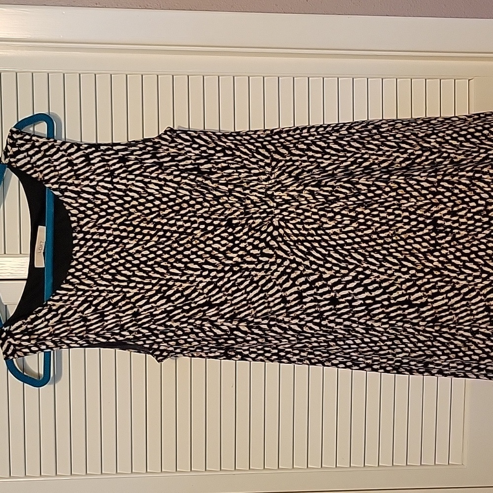 Loft sleeveless lined rayon dress with off center ruching accent.